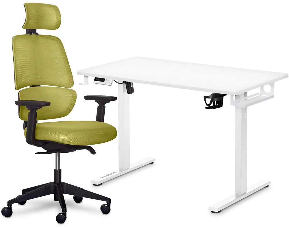 Стіл з електрорегулюванням висоти Mealux PowerDesk Lite White + Leo Air Plus Green (EVO-201 Lite W/W+Y 546 KZ)