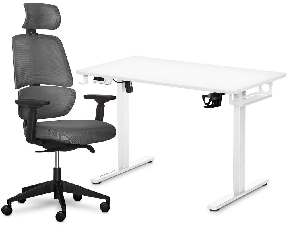 Стіл з електрорегулюванням висоти Mealux PowerDesk Lite White + Leo Air Plus Grey (EVO-201 Lite W/W+Y 546 KBG)
