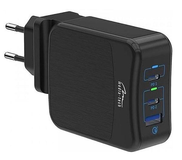 Фото - Сетевое зарядное устройство Media-Tech 2xUSB-C PD 65W, USB QC 3.0 (MT6252)