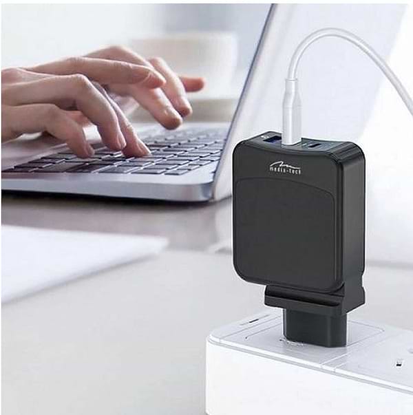 Фото - Сетевое зарядное устройство Media-Tech 2xUSB-C PD 65W, USB QC 3.0 (MT6252)