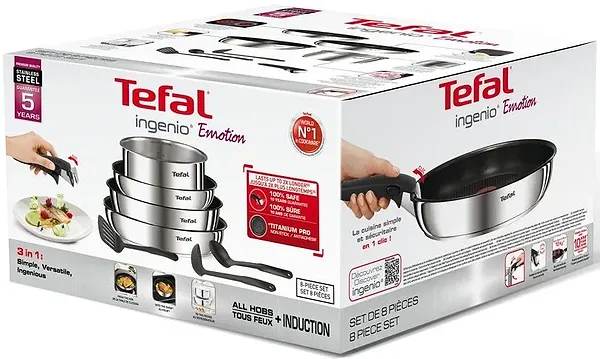 Фото - Набір посуду зі знімною ручкою Tefal L948S804 Ingenio Emotion 8 пр.