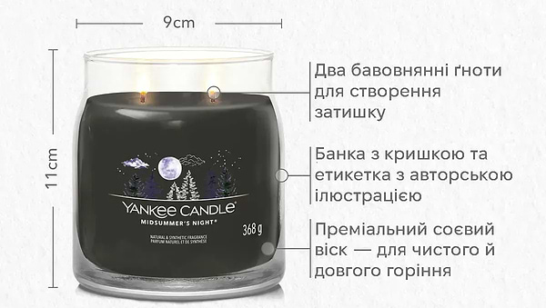 Фото - Свічка скло Yankee Candle Medium Midsummer's Night (Літня Ніч) 368 г (1630002E)