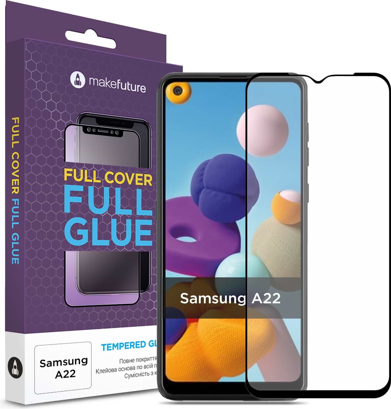 Защитное стекло для смартфона MakeFuture Full Cover Full Glue для Samsung A22 (MGF-SA22)