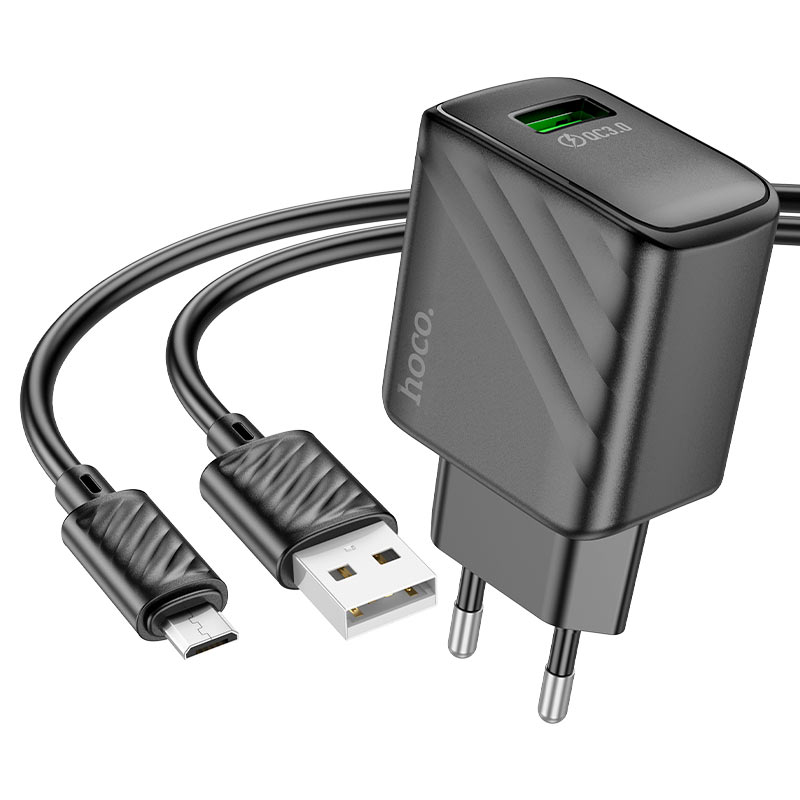Мережевий зарядний пристрій HOCO CS21A QC3.0 charger set(Micro)(EU) Black (6942007609890)