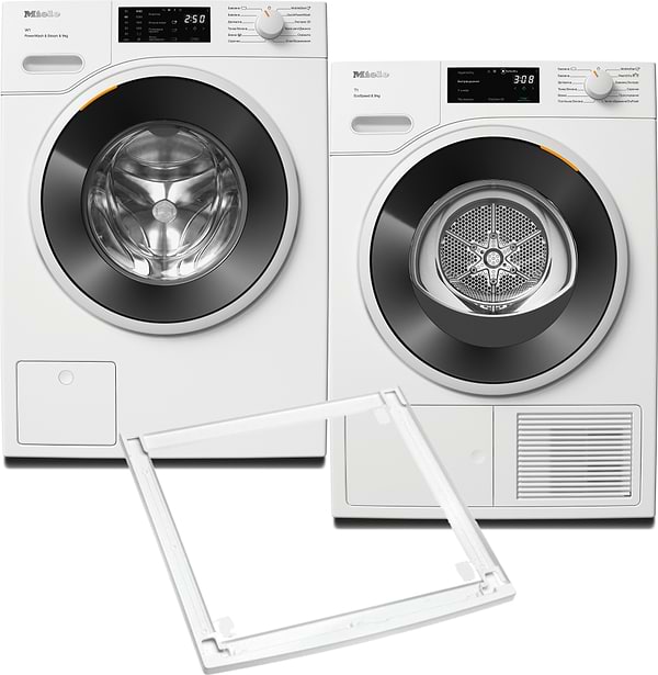 Фото - Комплект техніки Miele Пральна машина з фронтальним завантаженням + Сушильна машина + Комплект кріплень для встановлення в колону Miele WWD 380 WCS + TWD 640 WP + WTV 502
