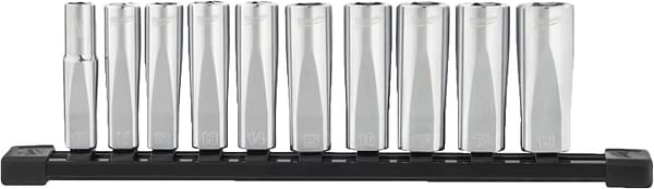 Фото - Набор торцевых головок Milwaukee 3/8'' 10 19 мм удлиненных на планке 10 шт. (4932492509) Фото - Набор торцевых головок Milwaukee 3/8'' 10 19 мм удлиненных на планке 10 шт. (4932492509)