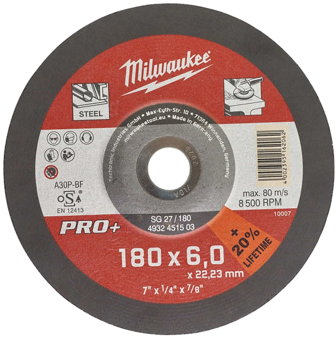 Диск шліфувальний по металу Milwaukee SG 27/180х6 PRO+ 180 мм (4932451503)