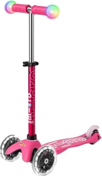 Трёхколёсный самокат Micro "Mini Deluxe Magic" – Розовый (до 50 кг, трехколесный, свет) (MMD130)