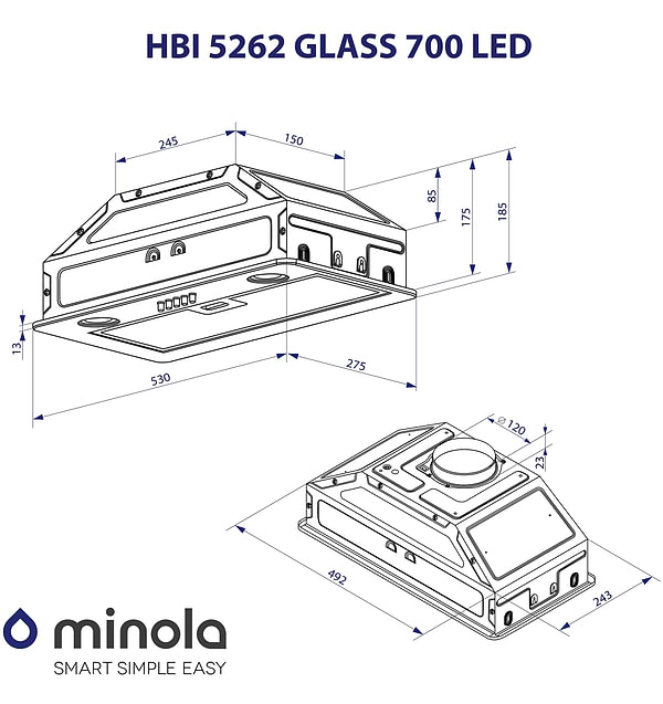 Фото - Витяжка вбудована Minola HBI 5262 IV GLASS 700 LED