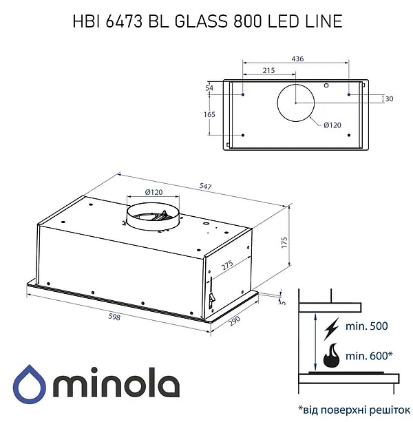 Фото - Вытяжка встраиваемая Minola HBI 6473 BL GLASS 800 LED Line