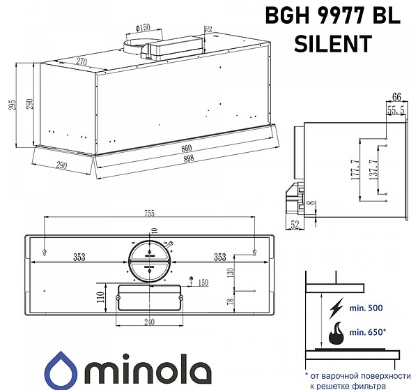 Фото - Вытяжка встраиваемая Minola BGH 9977 BL Silent