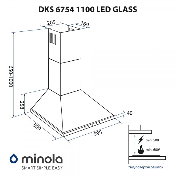 Фото - Витяжка декоративна Minola DKS 6754 I/BL 1100 LED GLASS