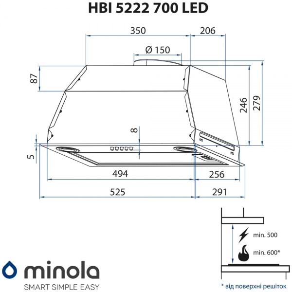 Фото - Витяжка вбудована Minola HBI 5222 I 700 LED