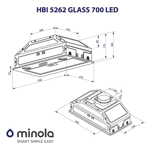 Фото - Витяжка вбудована Minola HBI 5262 GR GLASS 700 LED