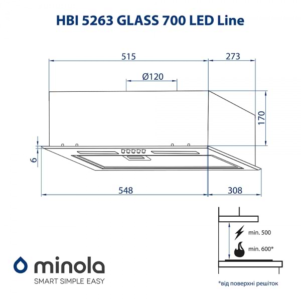 Фото - Вытяжка встраиваемая Minola HBI 5263 BL GLASS 700 LED Line