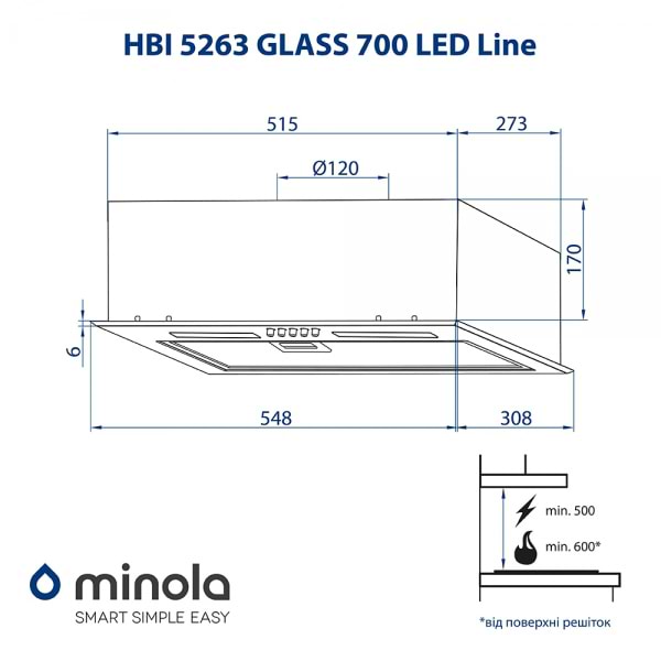 Фото - Вытяжка встраиваемая Minola HBI 5263 WH GLASS 700 LED Line