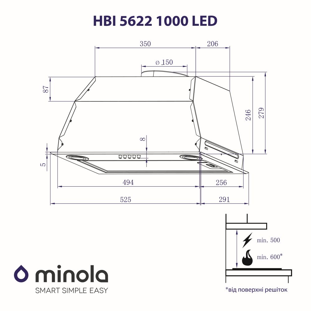 Фото - Вытяжка встраиваемая Minola HBI 5622 I 1000 LED
