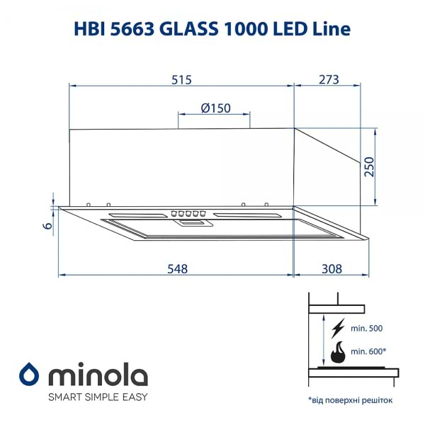 Фото - Вытяжка встраиваемая Minola HBI 5663 BL GLASS 1000 LED Line