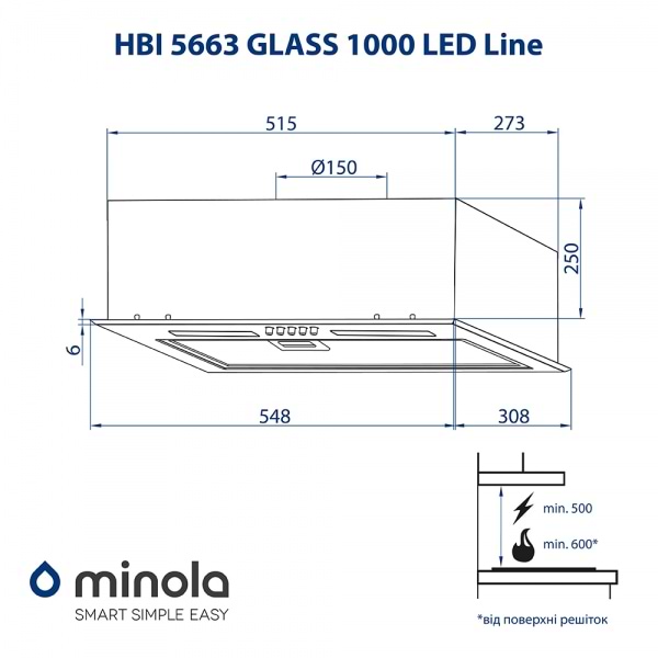Фото - Вытяжка встраиваемая Minola HBI 5663 WH GLASS 1000 LED Line