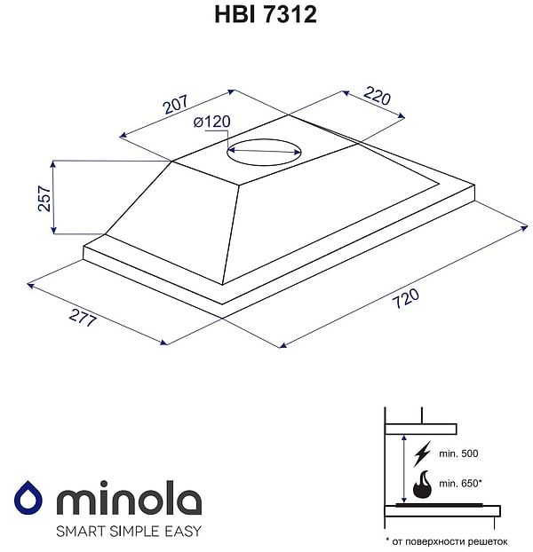 Фото - Витяжка вбудована Minola HBI 7312 BL LED 750