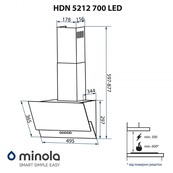Фото - Вытяжка декоративная Minola HDN 5212 WH 700 LED