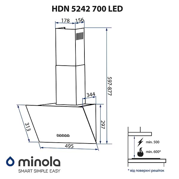 Фото - Вытяжка декоративная Minola HDN 5242 BL 700 LED