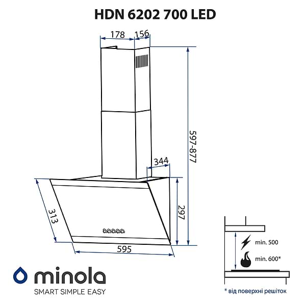 Фото - Вытяжка декоративная Minola HDN 6202 WH/INOX 700 LED