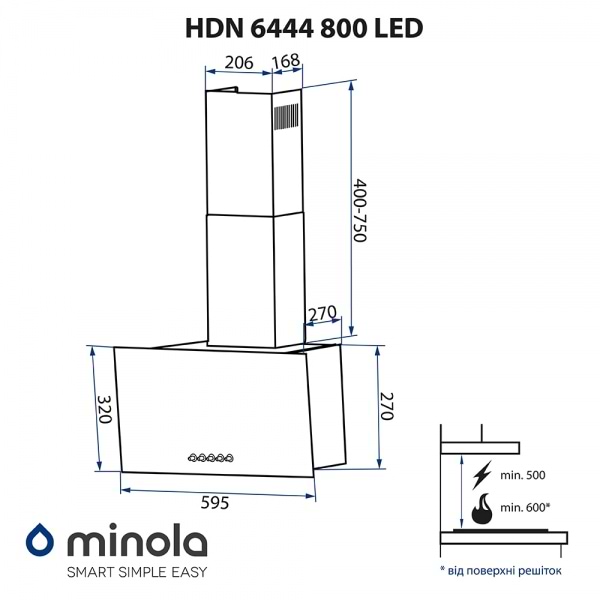 Фото - Вытяжка декоративная Minola HDN 6444 BL 800 LED