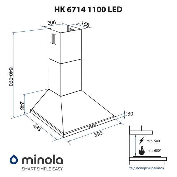 Фото - Вытяжка декоративная Minola HK 6714 WH 1100 LED