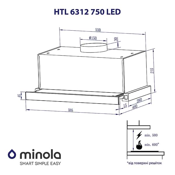 Фото - Витяжка вбудована Minola HTL 6312 750 LED BL
