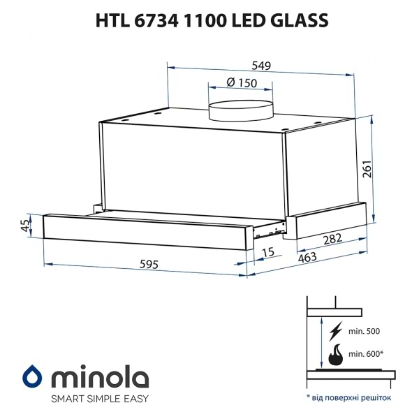 Фото - Вытяжка встраиваемая Minola HTL 6734 BL 1100 LED GLASS