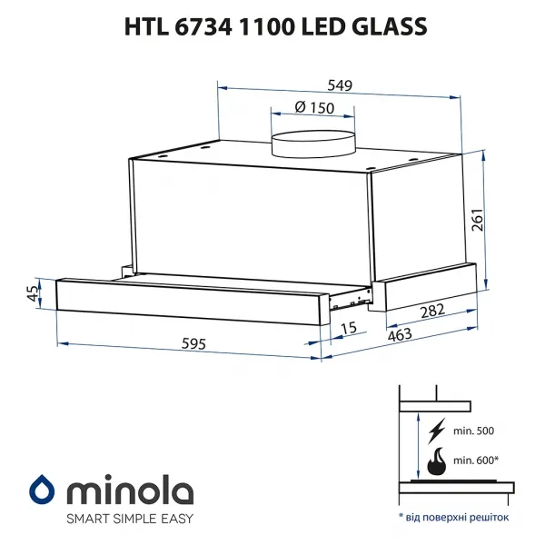 Фото - Вытяжка встраиваемая Minola HTL 6734 WH 1100 LED GLASS