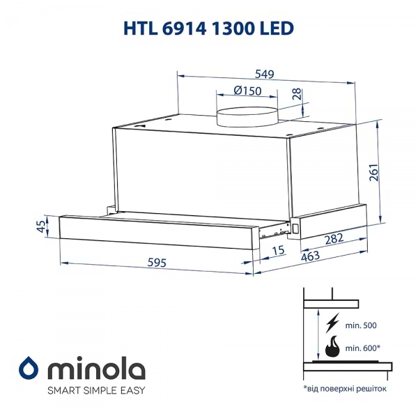 Фото - Вытяжка встраиваемая Minola HTL 6914 BL 1300 LED