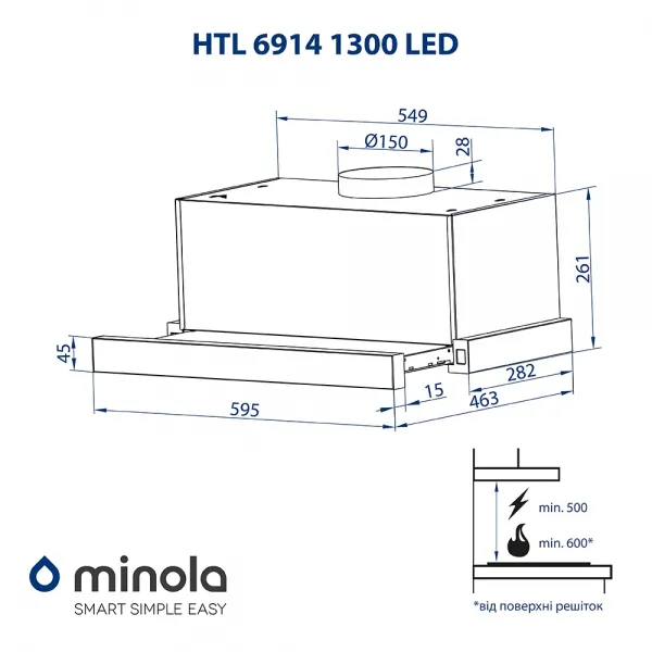 Фото - Вытяжка встраиваемая Minola HTL 6914 WH 1300 LED