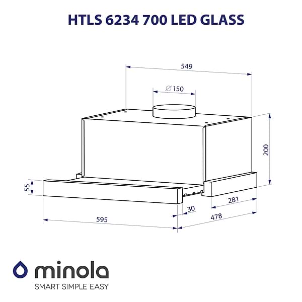 Фото - Витяжка вбудована Minola HTLS 6234 BL 700 LED GLASS