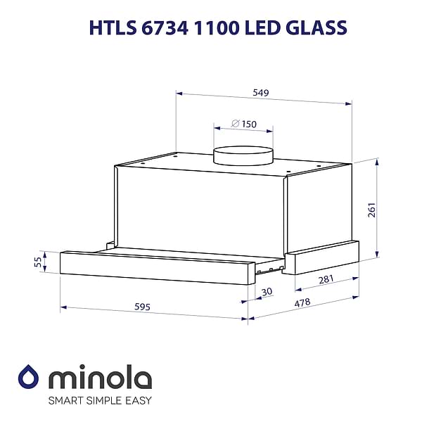 Фото - Витяжка вбудована Minola HTLS 6734 BL 1100 LED GLASS