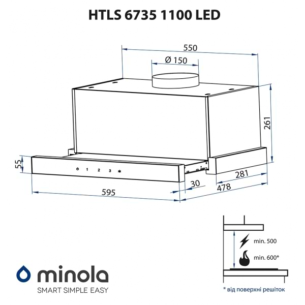 Фото - Вытяжка встраиваемая Minola HTLS 6735 BL 1100 LED