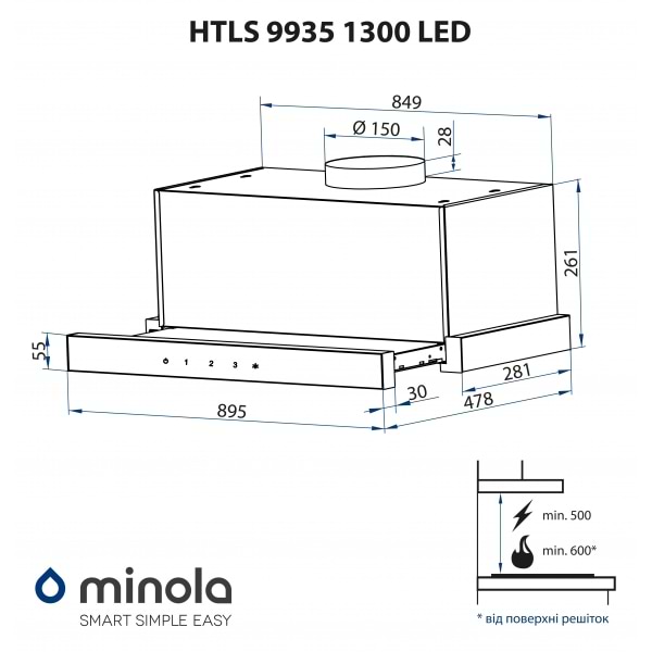 Фото - Вытяжка встраиваемая Minola HTLS 9935 BL 1300 LED