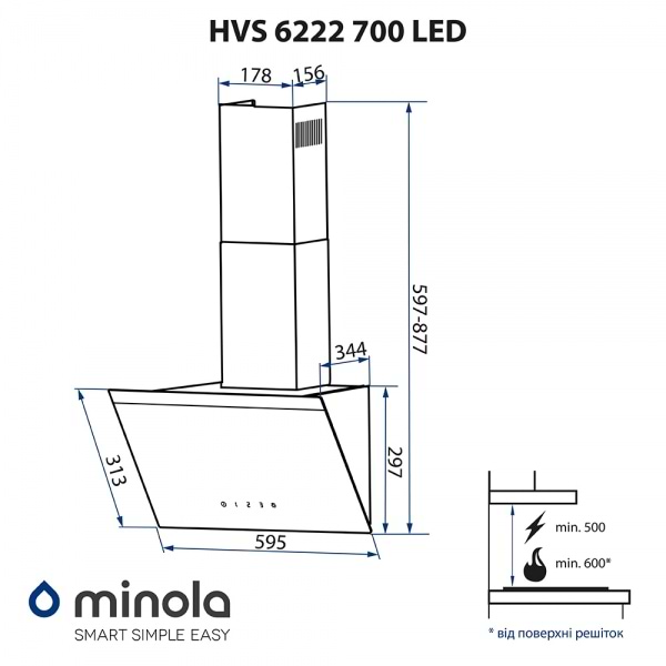 Фото - Вытяжка декоративная Minola HVS 6222 BL/INOX 700 LED