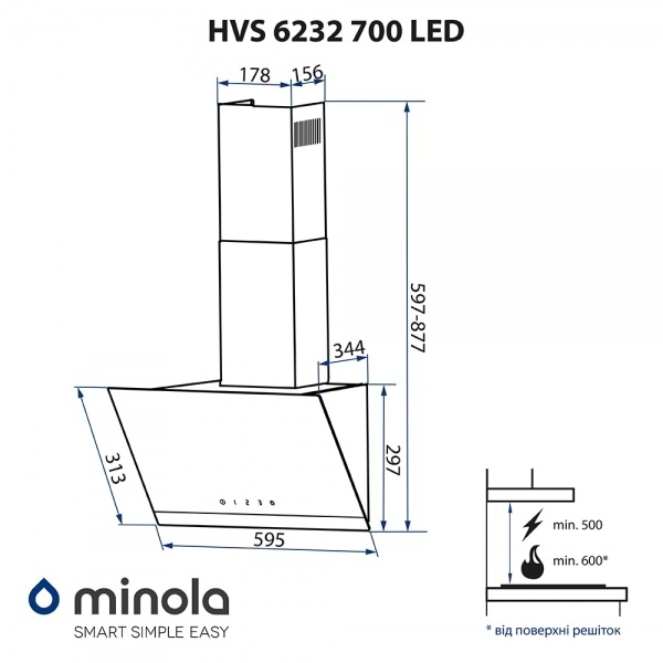 Фото - Вытяжка декоративная Minola HVS 6232 BL/INOX 700 LED