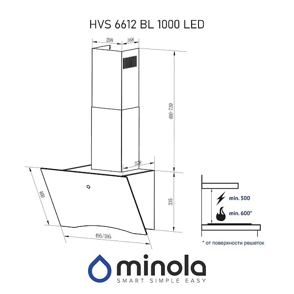 Фото - Витяжка декоративна Minola HVS 6612 BL 1000 LED