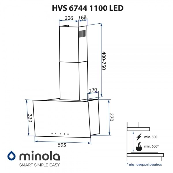 Фото - Витяжка декоративна Minola HVS 6744 WH 1100 LED