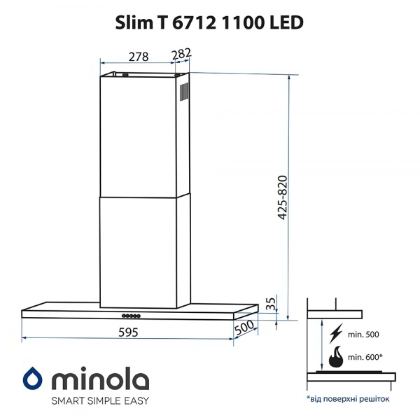Фото - Витяжка декоративна Minola Slim T 6712 I 1100 LED