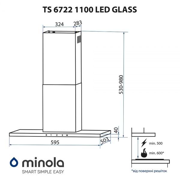 Фото - Вытяжка декоративная Minola TS 6722 I/BL 1100 LED GLASS