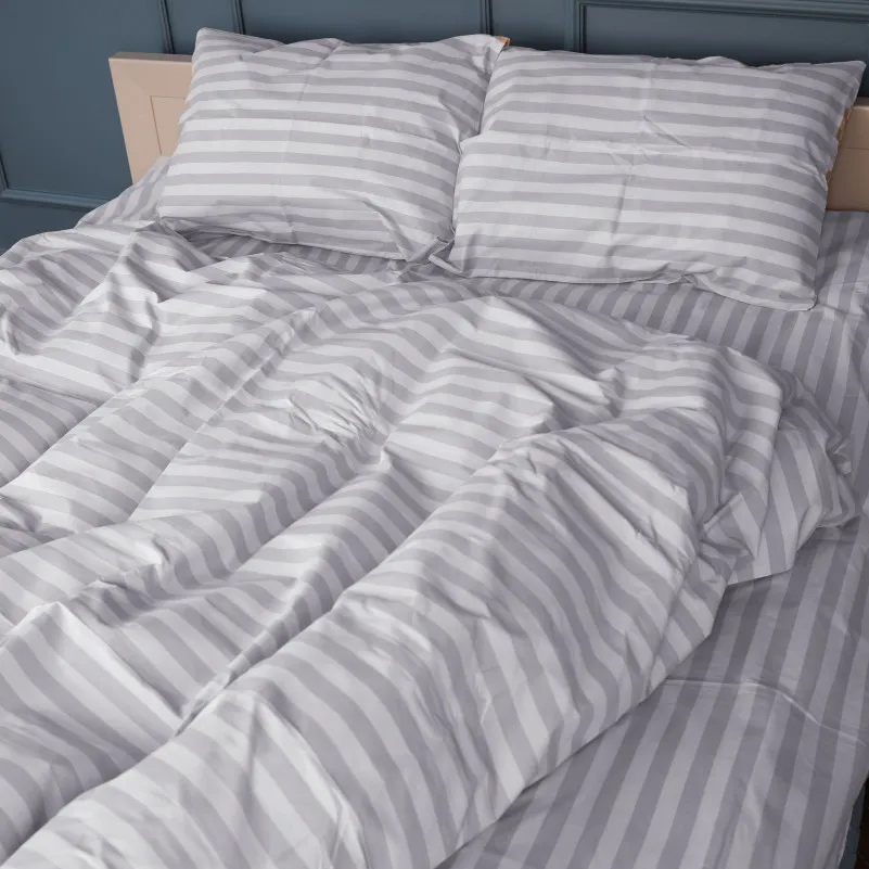 Комплект постельного белья MirSon 2х160х220 Ranforce Elite 17-0600 Stripe White Gray Ранфорс (2200008048860)