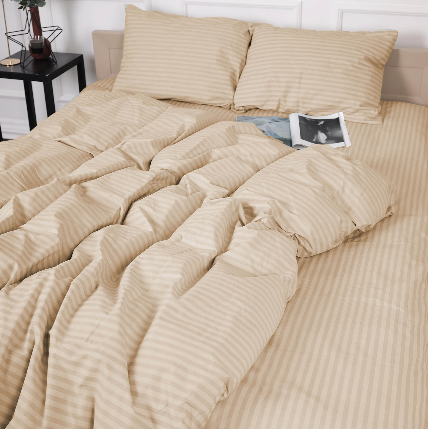 Комплект постільної білизни MirSon 2х160х220 17-0602 Stripe Creamy Бязь (2200008050382)