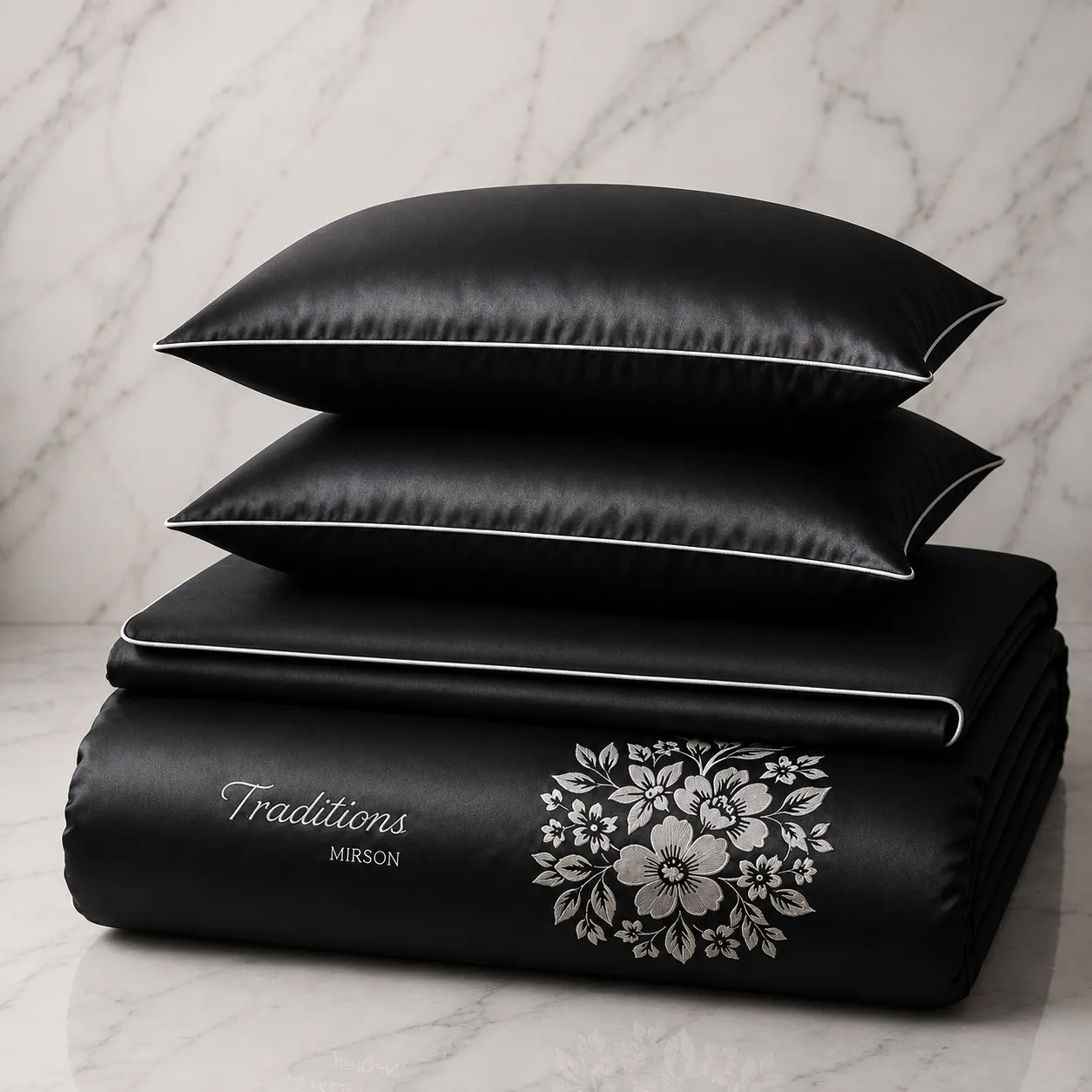 Комплект постельного белья MirSon Сатин ELIT 0055 Black Pearl Traditions 160х220 см (2200008706296)