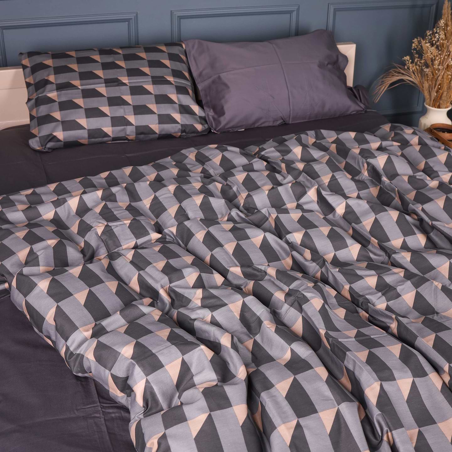 Комплект постільної білизни MirSon 160х220 см 22-1441 Dark Cube Pattern Сатин (2200012406304)