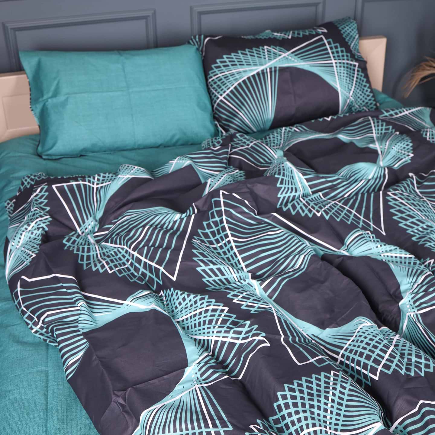 Комплект постільної білизни MirSon 160х220 см 22-1442 Neon Emerald Lines Сатин (2200012406557)