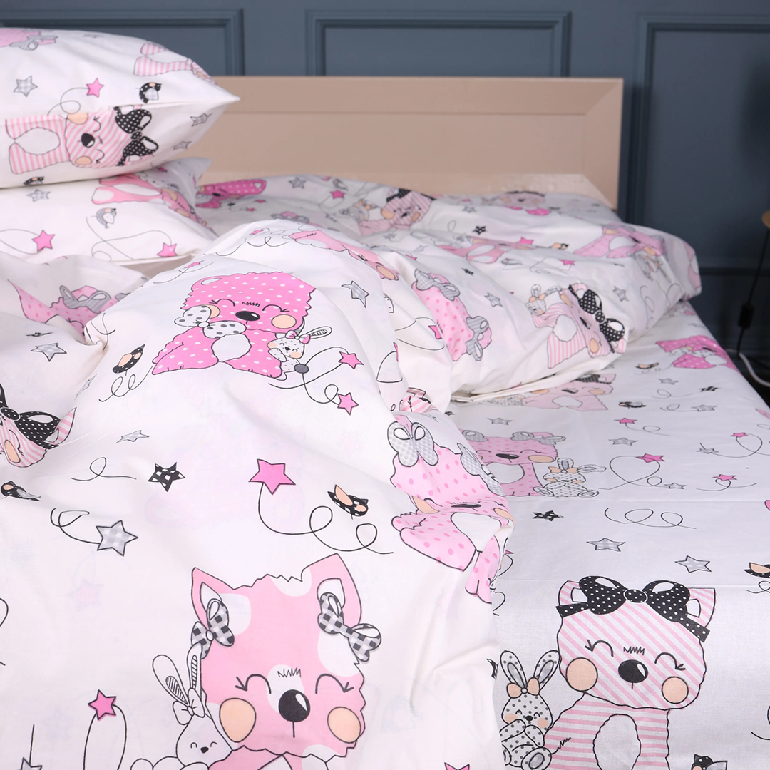 Простынь двуспальная MirSon Бязь 17-0776 Magic cats pink 180x220 см (2200011238326)